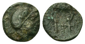Macedon, Bottice(?), c. 400-348 BC. Æ (10,5mm, 1.16g). Laureate head of Apollo r. R/ Lyre. SNG Copnhagen 140.