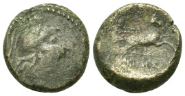 Macedon, Pella, c. 187-168/7 BC. Æ (17,4mm, 7g). Helmeted and draped bust of Athena r. R/ Nike driving biga r.; below, grain ear. SNG ANS 571.