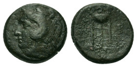 Macedon, Philippi, c. 356-345 BC. Æ (17mm, 6.7g). Head of Herakles l., wearing lion skin. R/ Tripod. Bellinger, Philippi, Group II, 10; HGC 3, 632.