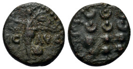 Macedon, Philippi. Pseudo-autonomous issue. Time Claudius or Nero (41-68). Æ (15,7mm, 4g). Nike standing l. on base/ Three signa. RPC I, 1651.