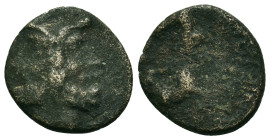 Macedon. Thessalonica, c.187-168/7 BC. Æ (17mm, 3.75g). Laureate and bearded janiform head. R/ Two centaurs, raised in back hooves, facing opposite di...