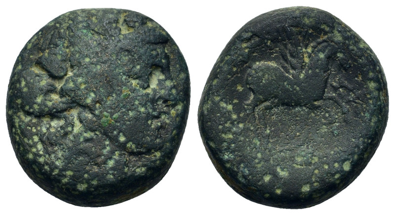 Macedon, Thessalonica, c. 187-131 BC. Æ (19,8mm, 13g). Head of Dionysos with ivy...