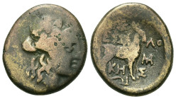 Macedon, Thessalonica, c. 187-31 BC. Æ (18,8mm, 7.77g). Head of young Dionysos r., wreathed in ivy. R/ Goat standing r. BMC 16.