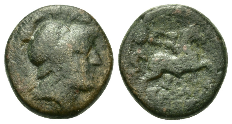 Macedon, Thessalonica, c. 187-31 BC. Æ (15,5mm, 4.4g). Helmeted head of Athena r...
