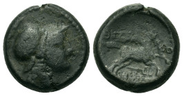 Macedon, Thessalonica, c. 187-31 BC. Æ (16mm, 6.85g). Helmeted head of Athena r. R/ Horse galloping r.; caduceus below. SNG ANS 770-2; HGC 3.1, 727.