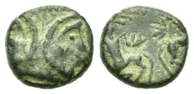 Macedon. Thessalonica. (187-131 BC). Æ (13mm, 3g). Contemporary imitation(?). Janiform head. R/ ΘΕΣΣΑΛΟΝΙΚHΣ. Two centaurs rearing in opposite directi...
