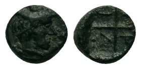 Macedon, Tragilos (405-390 BC). Æ 9mm (0,92g.). Head of Hermes to right, wearing petasos R/ T-P-A-I within four segments around central pellet. AMNG I...