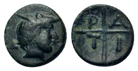 Macedon, Tragilos (405-390 BC). Æ 9,5mm (1,00g.) Head of Hermes to right, wearing petasos, ivy leaf left. R/ T-P-A-I within four segments around centr...