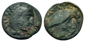 Kings of Macedon. Amyntas III (394/3-370/69 BC). Æ Tetrachalkon (15.5mm, 3,30 g.). Aigai or Pella mint. Head of Herakles right, wearing lion skin. R/ ...