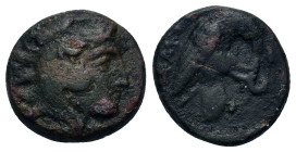 Kings of Macedon. Amyntas III (393-370/69 BC). Æ (15,3mm, 4.2g). Aigai or Pella. Head of Herakles r. R/ Eagle standing r. devouring serpent. SNG ANS 1...