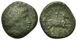 Kings of Macedon. Philip II (359-336 BC). Æ Unit (17,4mm, 6.3g). Uncertain Macedonian mint. Diademed head of Apollo to r. R/ Youth on horseback to r. ...