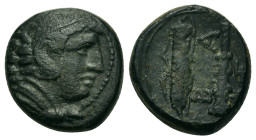 Kings of Macedon. Alexander III 'the Great' (336-323 BC). Æ (16mm 6,20g.), uncertain mint in Macedon, circa 325-310. Head of youthful Herakles to righ...