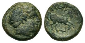 Kings of Macedon. Alexander III 'the Great' (336-323 BC). Æ 16mm (5,00 g). Amphipolis mint. Head of Themenos wearing tainia .R/ Horse prancing right; ...