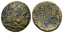 Kings of Macedon. Alexander III (336-323 BC). Æ (20,3mm, 5.5g). Miletos. Head of Alexander as young Hercules right, wearing lion-skin headdress, paws ...