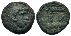 Kings of Macedon. Alexander III (336-323 BC). Æ (16,8mm, 5.9mm). Uncertain Macedonian mint. Head of Herakles r., wearing lion skin. R/ Bow in bowcase ...