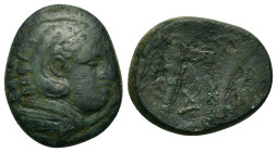 Kings of Macedon. Alexander III (336-323 BC). Æ (18,9mm, 5.8g). Uncertain Macedonian mint. Head of Herakles r., wearing lion skin. R/ Bow in bow-case ...