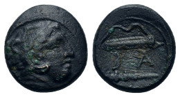 Kings of Macedon. Alexander III (336-323 BC). Æ (17,2mm, 6.25g). Uncertain Macedonian mint. Head of Herakles r., wearing lion skin. R/ Bow in bow-case...