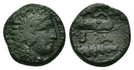 Kings of Macedon. Alexander III (336-323 BC). Æ (16,7mm, 6.2g). Uncertain Macedonian mint. Head of Herakles r., wearing lion skin. R/ Bow in bow-case ...