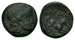 Kings of Macedon. Alexander III 'the Great' (336-323 BC). Æ 14mm (4,50 g). Amphipolis mint. Head of Themenos wearing tainia. R/ Horse prancing right; ...