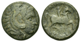 Kings of Macedon. Kassander (316-297 BC). Æ (17mm, 5.5g). Uncertain Macedonian mint. Head of Herakles r., wearing lion skin. R/ Horseman r., unclear m...