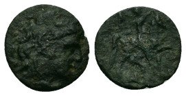 Kings of Macedon. Kassander (316-297 BC). Æ (15,8mm, 2.9g). Pella or Amphipolis mint. Head of Herakles r., wearing lion skin. R/ Horseman r.