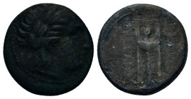 Kings of Macedon. Kassander (316-297 BC). Æ (18,4mm, 5,9g). Uncertain mint in Macedon. Laureate head of Apollo r. R/ Tripod. SNG München 1024.