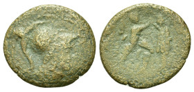 Kings of Macedon. Antigonos II Gonatas. 277/6-239 BC. Æ Unit (20,6mm, 5.1g). Uncertain mint in Macedon. Helmeted head of Athena right. R/ Pan right, e...