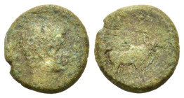 Augustus (27 BC-AD 14). Macedon, Philippi. Æ (18mm, 4.50g). Bare head r. R/ Two pontiffs driving team of oxen r., plowing pomerium. RPC I 1656; Varban...