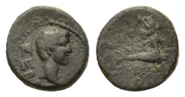 Augustus (27-14) Ionia. Smyrna. Æ (14,6mm, 3.4g). Koronos, magistrate. ΣΕΒΑΣΤΟΝ.Bare head right.R/ ΚΟΡΩΝΟΣ/ΖΜΥΡΝΑΙΩΝ. Capricorn right. RPC I 2468....