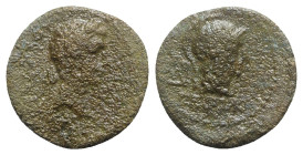 Augustus (27 BC-AD 14). Uncertain mint. Æ (20mm, 5.41g, 12h). Laureate head r. R/ Helmeted head of Athena r. Cf. RPC I 5429. Fine