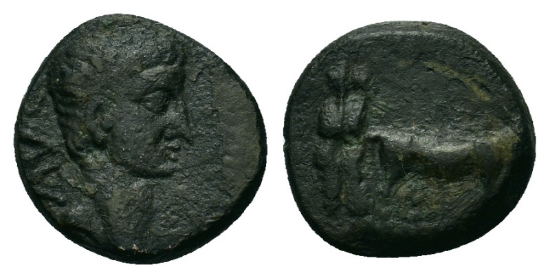 Tiberius (14-37). Macedon, Philippi. Æ (15mm, 3g). Bare head r. R/ Two priests p...
