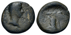 Tiberius (14-37). Macedonia, Philippi(?). Æ (18mm, 4g). Bare head r. R/ Two priests plowing r. RPC I, 1657.