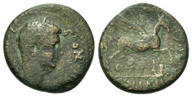 Tiberius (14-37). Corinthia, Corinth. Æ (18mm, 4,90g.). L RVTILIO PLANCO IIVIR. Laureate bust right. R/ A VATRONIO LABEONE IIVIR COR. Pegasus standing...