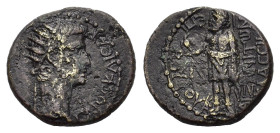 Gaius Caligula (37-41). Phrygia, Aezanis. Æ (25mm, 4.5g). Lollios Klassikos and Lollios Roufos, magistrates. [ΓA]IOΣ KAIΣAP, Radiate head of Gaius Cal...