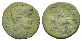 Claudius (41-54). Eastern Cilicia or Northern Syria, Uncertain Caesarea. Æ (22,5mm, 5.7g). year 5 (AD 46). Bare head r. R/ Tyche seated r. on rocks, h...