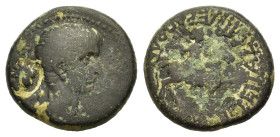 Nero (54-68). Phrygia. Hierapolis. Æ (18mm, 6g). Magutes, neoteros. NEPΩN KAIΣAP. Bareheaded and draped bust right; c/m: radiate head right within inc...