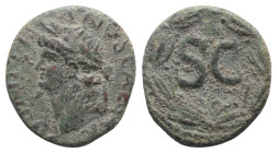 Nero (54-68 AD). Seleucis and Pieria, Antioch. Æ (21mm, 6.40g, 12h). Laureate head l. R/ Large SC within wreath. Cf. RPC 4298. Green patina, near VF