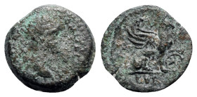 Hadrian (117-138). Egypt, Alexandria. Æ (19mm, 3.38g, 12h), year 1 (AD 126/7). Laureate head r. R/ Griffin seated r., paw on wheel. Cf. RPC III 5687. ...