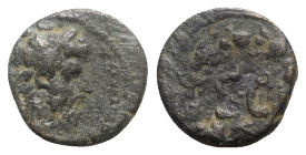 Lucius Verus (161-169). Seleucis and Pieria, Antioch. Æ (15mm, 5.16g, 12h). Laureate head r. R/ S • C within laurel wreath. Cf. McAlee 613b. Near VF...