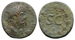 Lucius Verus (161-169). Seleucis and Pieria, Antioch. Æ (24mm, 10.35g, 6h). Laureate bust r. R/ Large SC within laurel wreath. Cf. RPC IV online 7075-...