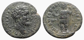Septimius Severus (193-211). Lydia, Saitta. Æ (26mm, 8.94g, 6h). Andronicus, archon. Laureate head r. R/ Mên standing l., holding pine cone and sceptr...