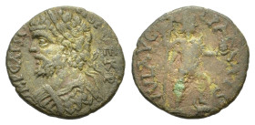 Septimius Severus (193-211). Pisidia. Parlais. Æ (21mm, 4.9g). Laureate head R/ Mên standing with foot on bucranium, holding sceptre and pinecone. SNG...