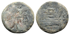 Anonymous, unofficial series (?), after 211 BC. Æ Semis (23mm, 8.40g, 1h). Laureate head of Saturn r. R/ Prow r.; S to r. Cf. Crawford 56/3. Fine