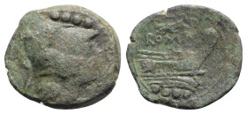 Anonymous, Sardinia, after 211 BC. Æ Triens (24mm, 8.70g, 6h). Helmeted head of Minerva r. R/ Prow of galley r. Crawford 56/4; RBW 207-8. Green patina...