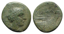 Anonymous, Rome, after 211 BC. Æ Sextans (20mm, 5.93g, 12h). Head of Mercury r. wearing winged petasus. R/ Prow of galley r. Crawford 56/6; RBW 212. G...