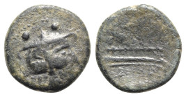 Anonymous, Rome, after 211 BC. Æ Sextans (20mm, 6.38g, 6h). Head of Mercury r. wearing winged petasus. R/ Prow of galley r. Crawford 56/6; RBW 212. Fi...