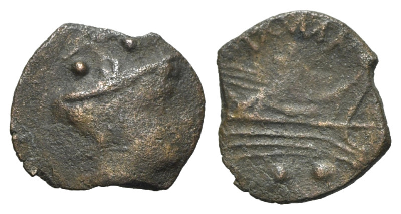 Anonymous, Rome, after 211 BC. Unofficial Æ Sextans (15mm, 1.19g, 9h). Head of M...