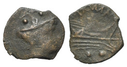 Anonymous, Rome, after 211 BC. Unofficial Æ Sextans (15mm, 1.19g, 9h). Head of Mercury r. wearing winged petasus. R/ Prow of galley r. Cf. Crawford 56...