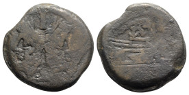 Wolf and twins series, Rome, 169-158 BC. Æ As (32mm, 27.97g, 3h). Laureate head of bearded Janus. R/ Prow of galley r.; above, she-wolf standing r., s...