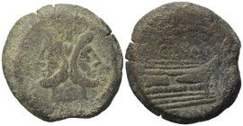 C. Junius C.f., Rome, 149 BC. Æ As (31,45 mm, 26,67 g). Laureate head of bearded Janus. R/ Prow of galley r.; above, C. IVNI. Crawford 210/2. Good fin...